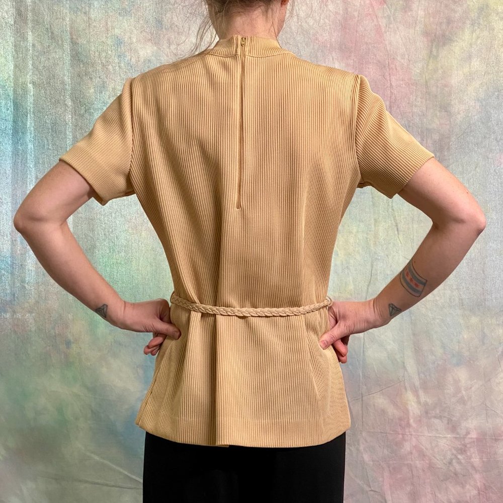 Vintage 70s/60s Mod high neck Belted Tunic Top - Picture 2 of 6